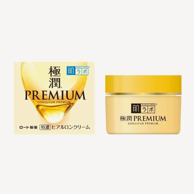 Pleťový krém Hada Labo Gokujyun Premium Face Cream v balení, známy vysokým obsahom kyseliny hyalurónovej pre hĺbkovú hydratáciu pleti.