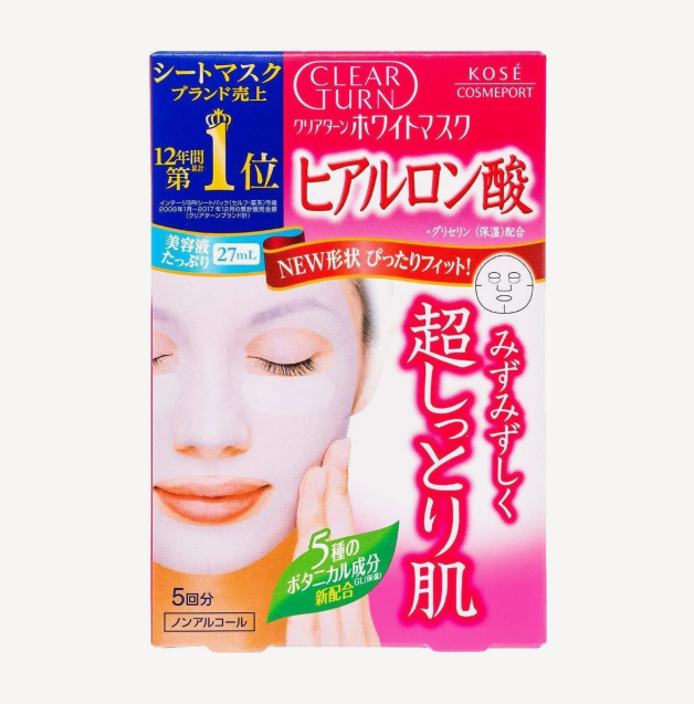 Kose Clear Turn Hyaluronic Acid Beauty Facial Sheet Mask pleťová maska s kyselinou hyalurónovou pre intenzívnu hydratáciu a zjemnenie pokožky